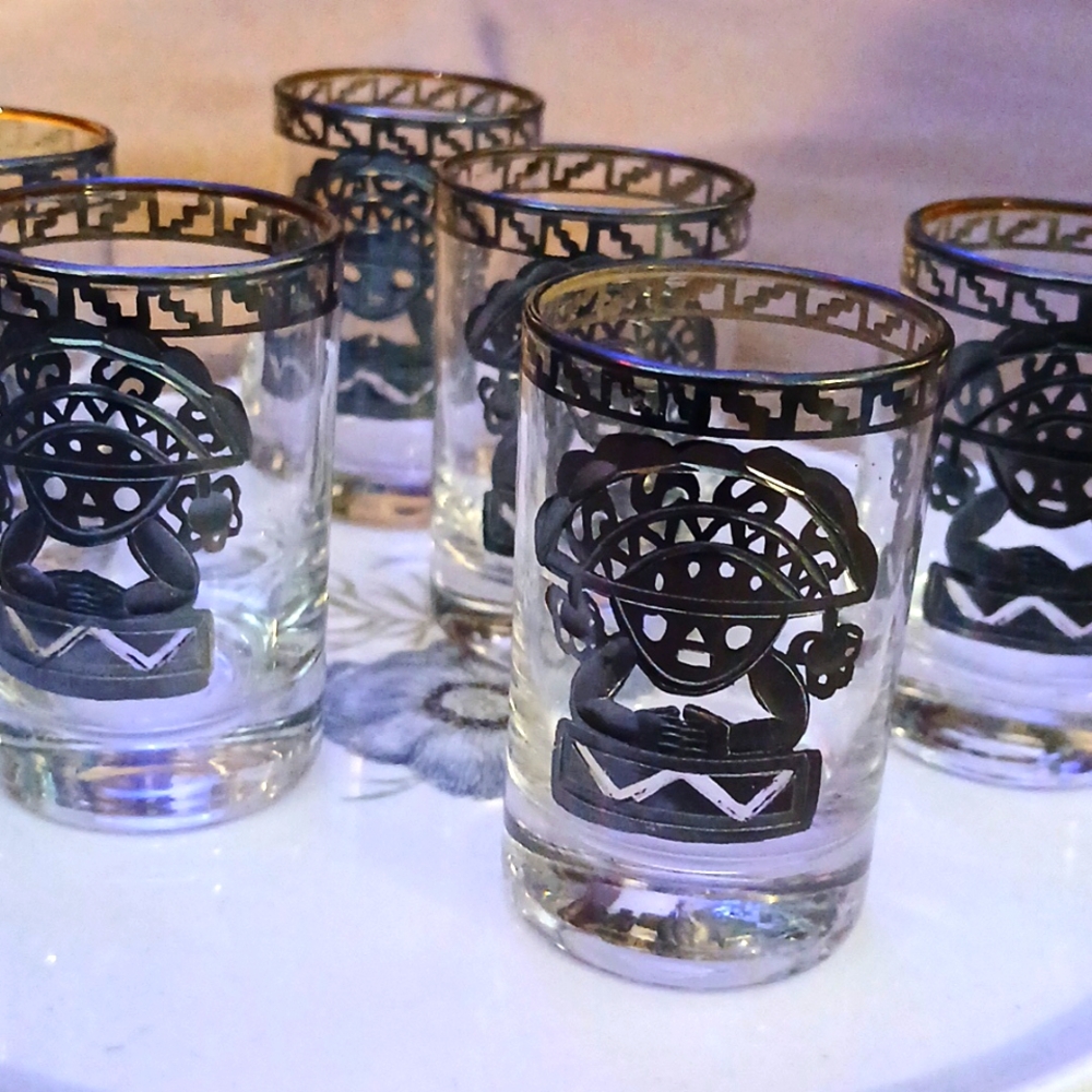 Vintage Tequila silver overlay shot glasses